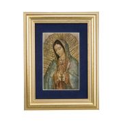 5 1/4" x 6 3/4" Gold Leaf Frame-Navy Blue Matte with a 2 1/2" x 3 3/4" Our Lady of Guadalupe Print