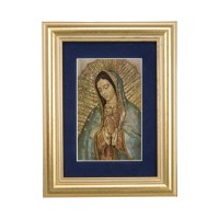 5 1/4" x 6 3/4" Gold Leaf Frame-Navy Blue Matte with a 2 1/2" x 3 3/4" Our Lady of Guadalupe Print