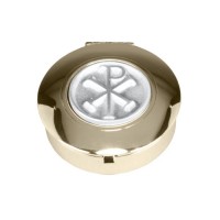 1 1/2" Diameter 1/2" Deep 24kt Gold Plated "CHI-RHO" Pyx. Holds Six to Nine Hosts