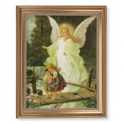 13 1/2" x 16 9/16" Gold Leaf Antique Finished Frame with 11" x 14" Guardian Angel Textured Art