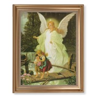 13 1/2" x 16 9/16" Gold Leaf Antique Finished Frame with 11" x 14" Guardian Angel Textured Art