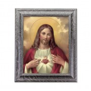10 1/2" x 12 1/2" Grey Oak Finish Frame with an 8" x 10" Sacred Heart of Jesus Print