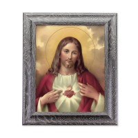 10 1/2" x 12 1/2" Grey Oak Finish Frame with an 8" x 10" Sacred Heart of Jesus Print