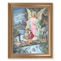 13 1/2" x 16 9/16" Gold Leaf Antique Finished Frame with 11" x 14" Guardian Angel Textured Art