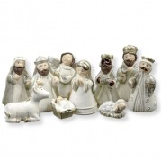 10 Pc 3" White Resin Glitter with Gold Accent Nativity Set