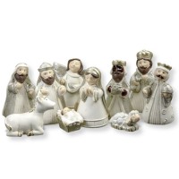 10 Pc 3" White Resin Glitter with Gold Accent Nativity Set
