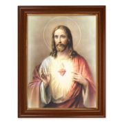 15 1/2" x 19 1/2" Walnut Finish Frame with Gold Accent and a 12" x 16" Sacred Heart of Jesus Textured Art