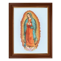 15 1/2" x 19 1/2" Walnut Finish Frame with Gold Accent and a 12" x 16" Our Lady of Guadalupe Textured Art