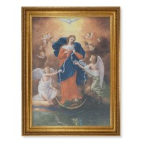 23.5" x 31" Antique Gold Leaf Beveled Frame, Roping Detail with 19" x 27" Our Lady of Untier of Knots Canvas Artwork