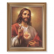 13 1/2" x 16 9/16" Gold Leaf Antique Finished Frame with 11" x 14" La Fuente: Sacred Heart of Jesus Textured Art