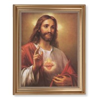 13 1/2" x 16 9/16" Gold Leaf Antique Finished Frame with 11" x 14" La Fuente: Sacred Heart of Jesus Textured Art
