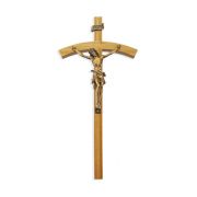 10" Oak Wood Cross with a Museum Gold Finish Corpus