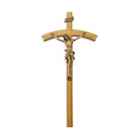 10" Oak Wood Cross with a Museum Gold Finish Corpus