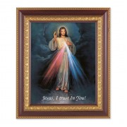 11 1/2" x 13 1/2" Cherry Frame with Gold Trim with an 8" x 10" Divine Mercy Print