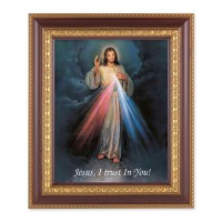 11 1/2" x 13 1/2" Cherry Frame with Gold Trim with an 8" x 10" Divine Mercy Print