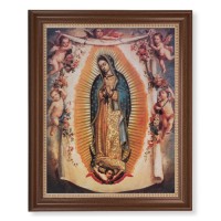 13 1/2" x 16 9/16" Walnut Finished Frame with 11" x 14" Our Lady of Guadalupe with Angels Textured Art