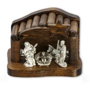 2 1/2" Wood Nativity with Metal Figurines and Wood Star on Top