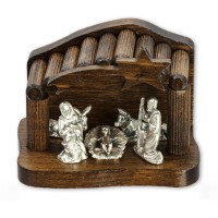 2 1/2" Wood Nativity with Metal Figurines and Wood Star on Top