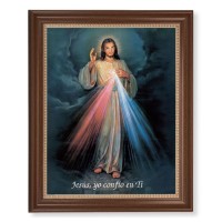13 1/2" x 16 9/16" Walnut Finished Frame with 11" x 14" Divine Mercy (Spanish) Textured Art