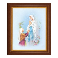 10 1/2" x 12 1/2" Walnut Finish Beveled Frame with 8" x 10" Our Lady of Lourdes Textured Art