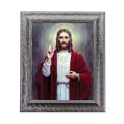 10 1/2" x 12 1/2" Grey Oak Finish Frame with an 8" x 10" Chambers: Sacred Heart of Jesus Print
