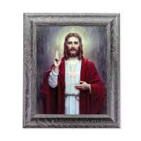 10 1/2" x 12 1/2" Grey Oak Finish Frame with an 8" x 10" Chambers: Sacred Heart of Jesus Print