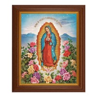 10 1/2" x 12 1/2" Walnut Finish Beveled Frame with 8" x 10" Our Lady of Guadalupe Textured Art