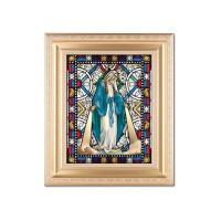 10 1/4" x 12 1/4" Satin Gold Frame with an 8" X 10" Our Lady of Grace Liturgical Glass Art