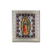 8.25" x 10.25" Silver Ornate Frame with a 6" x 8" Our Lady of Guadalupe Textured Glass Artwork