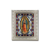 8.25" x 10.25" Silver Ornate Frame with a 6" x 8" Our Lady of Guadalupe Textured Glass Artwork