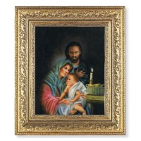 12 1/2" x 14 1/2" Ornate Gold Leaf Antique Frame with 8" x 10" The Holy Family Print