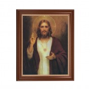 13 1/2" x 16 9/16" Walnut Finished Frame with 11" x 14" Chambers: Sacred Heart of Jesus Textured Art