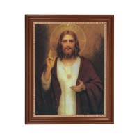 13 1/2" x 16 9/16" Walnut Finished Frame with 11" x 14" Chambers: Sacred Heart of Jesus Textured Art