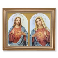 13 1/2" x 16 9/16" Gold Leaf Antique Finished Frame with 11" x 14" The Sacred Hearts Textured Art