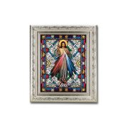 8.25" x 10.25" Silver Ornate Frame with a 6" x 8" Divine Mercy Textured Glass Artwork
