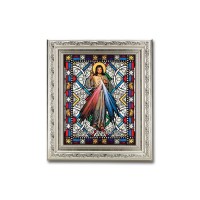 8.25" x 10.25" Silver Ornate Frame with a 6" x 8" Divine Mercy Textured Glass Artwork