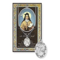 Saint Teresa Avila Genuine Pewter Medal on a 18" Chain with Biography and Picture Folder