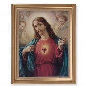 13 1/2" x 16 9/16" Gold Leaf Antique Finished Frame with 11" x 14" Sacred Heart of Jesus Textured Art