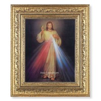 12 1/2" x 14 1/2" Ornate Gold Leaf Antique Frame with 8" x 10" Divine Mercy Print