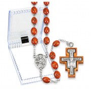 8mm x 6mm Franciscan Tau Rosary in a Plastic Hinged Box 19 1/2"