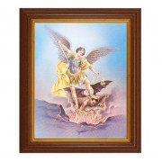 10 1/2" x 12 1/2" Walnut Finish Beveled Frame with 8" x 10" St. Michael Textured Art