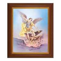10 1/2" x 12 1/2" Walnut Finish Beveled Frame with 8" x 10" St. Michael Textured Art