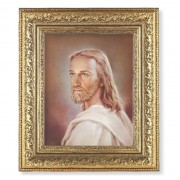 12 1/2" x 14 1/2" Ornate Gold Leaf Antique Frame with 8" x 10" Head of Christ Print