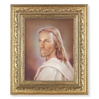 12 1/2" x 14 1/2" Ornate Gold Leaf Antique Frame with 8" x 10" Head of Christ Print