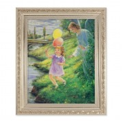 10" x 12" Ornate Silver Frame with a Blanc: Guardian Angel with Girl Print