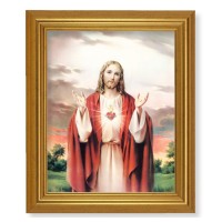 10" x 12" Gold Leaf Finish Beveled Frame with 8" x 10" Sacred Heart of Jesus Textured Art