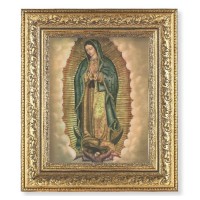 12 1/2" x 14 1/2" Ornate Gold Leaf Antique Frame with 8" x 10" Our Lady of Guadalupe Print