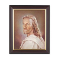 10" x 12" Walnut Frame with Gold Inside Lip and a 8" x 10" Head of Christ Print