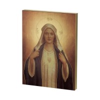 7 1/2" x 10" Chambers: Immaculate Heart of Mary Gold Embossed Wood Plaque