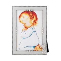 White Pearlized Praying Little Girl Photo Frame